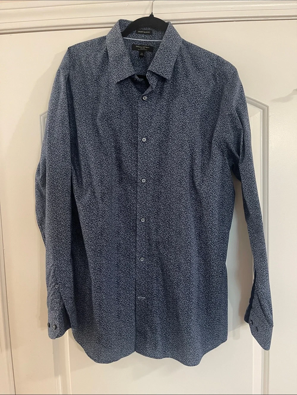 Banana Republic Blue Microprint Long-Sleeve Dress Shirt